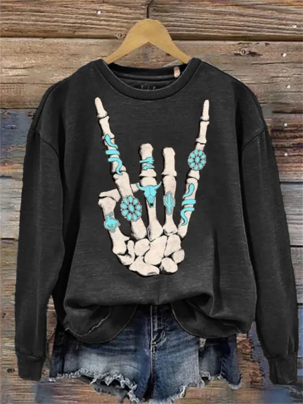 Rock Western Skeleton with Turquoise Washed Sweatshirt