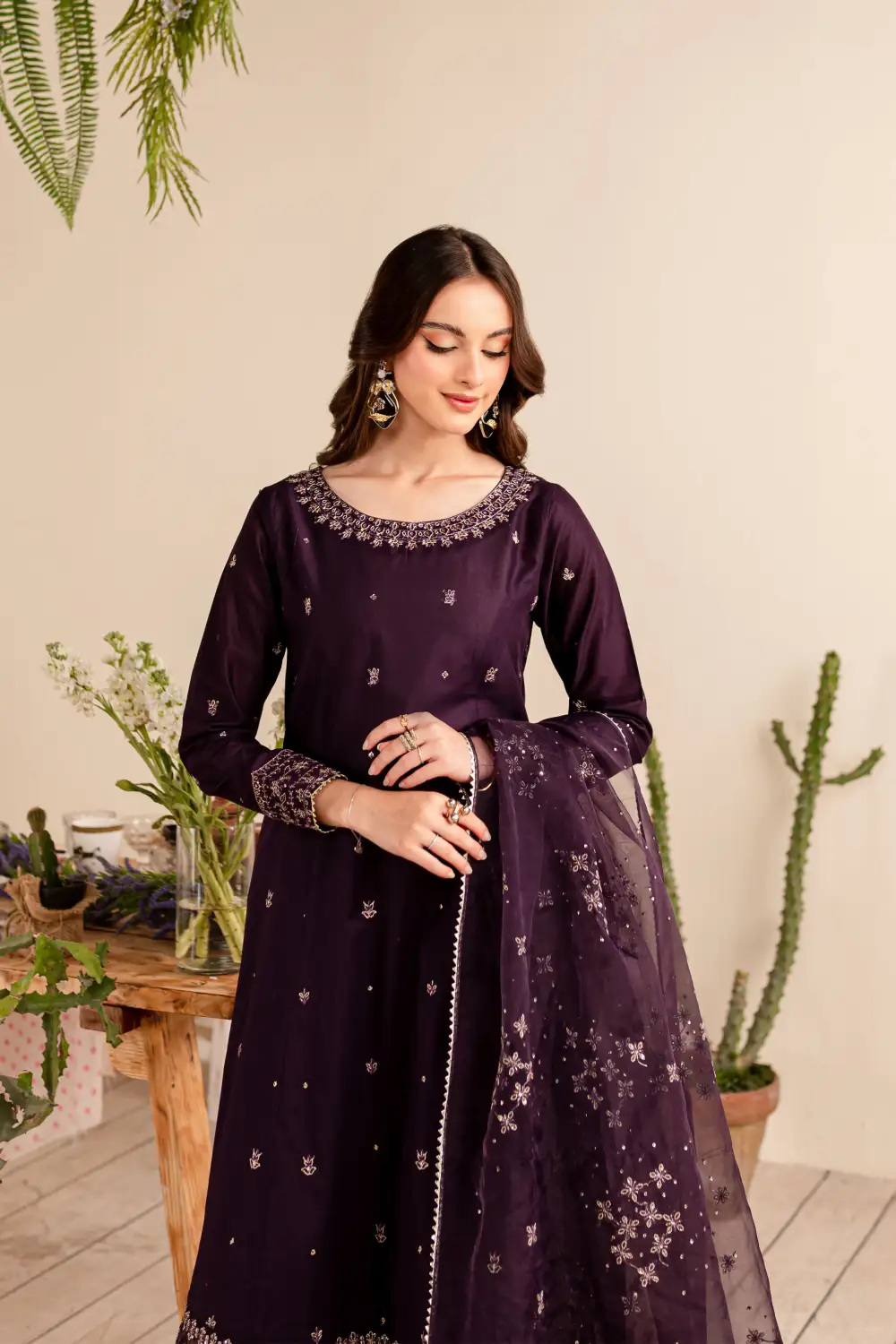 Purple Gold 3Pc - Embroidered Lawn Dress