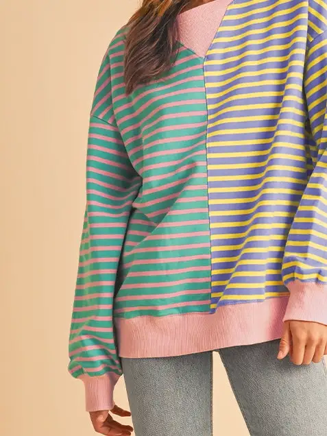 Stripe Colorblock Drop Shoulder Oversize Sweatshirt Pullover