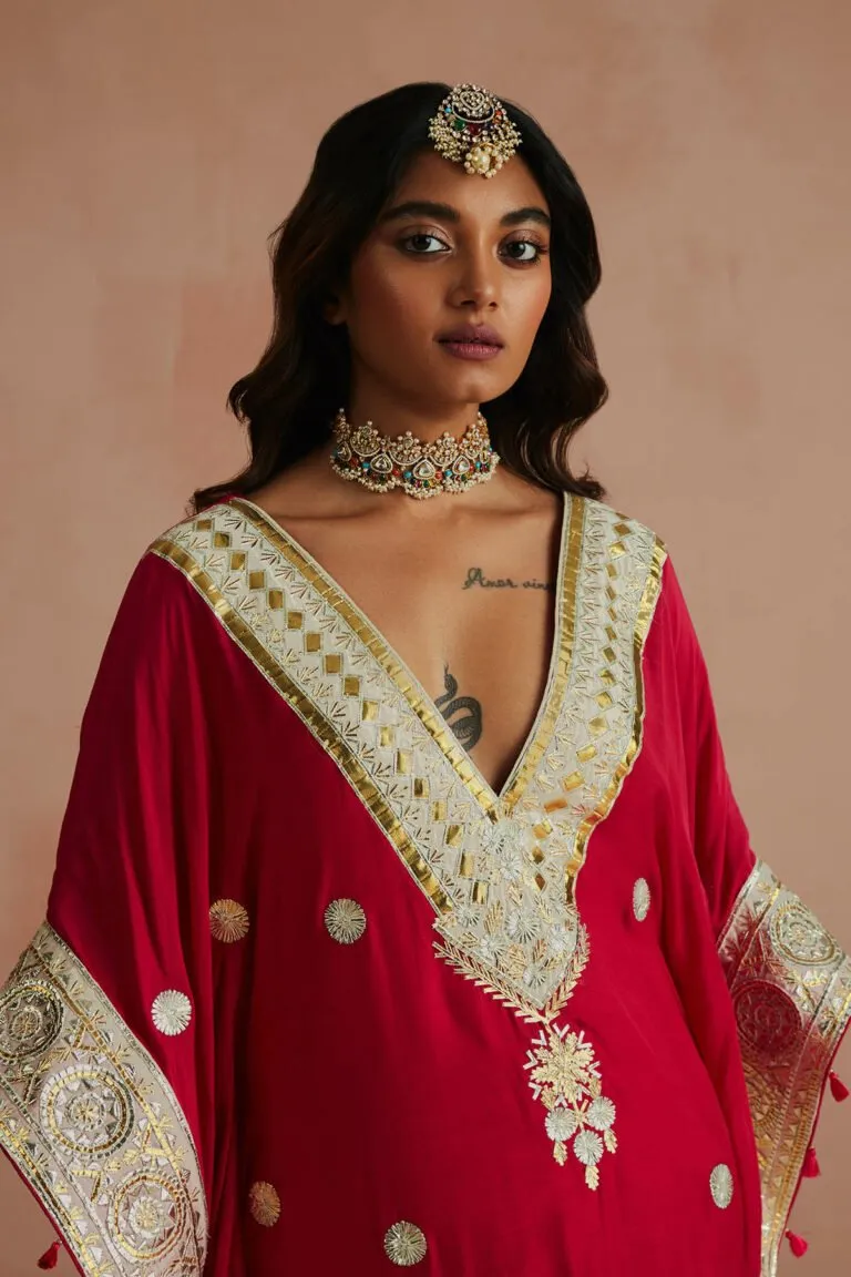 Crimson Gota Embroidered Kaftan