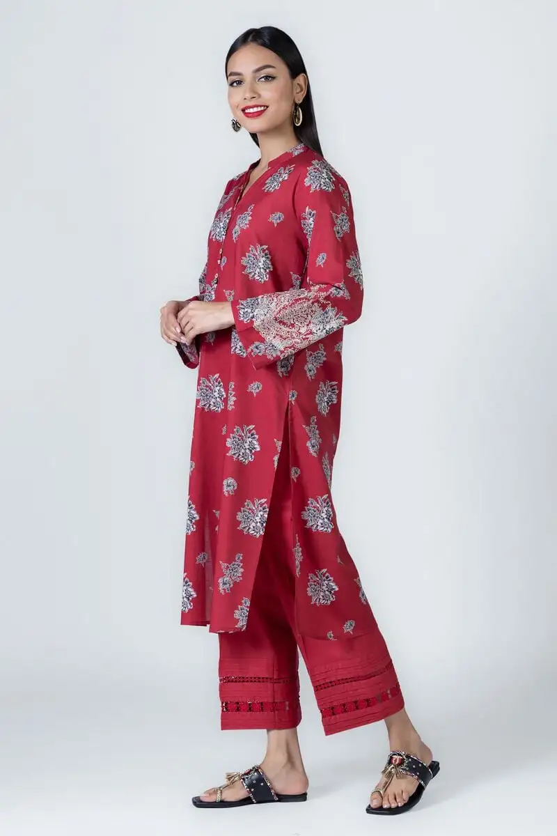 2 Piece | Kurta & Pants | Color Red