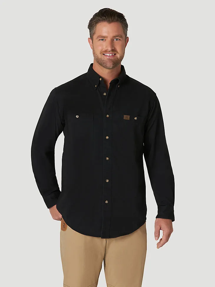 WRANGLER® RIGGS WORKWEAR® LONG SLEEVE BUTTON DOWN SOLID TWILL WORK SHIRT IN FOREST GREEN