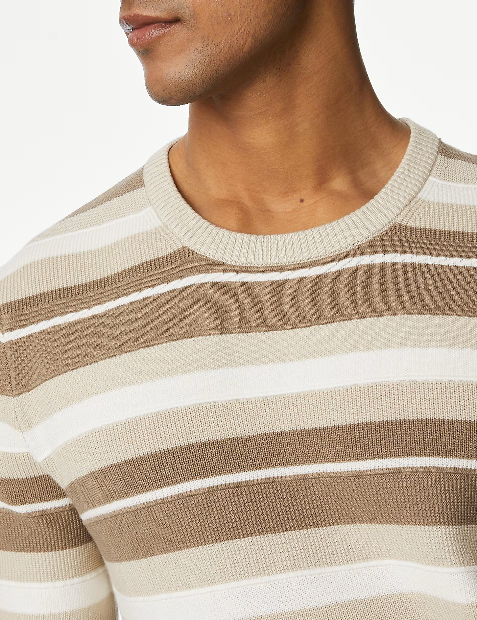 Cotton Rich Striped Crew Neck Knitted T-shirt