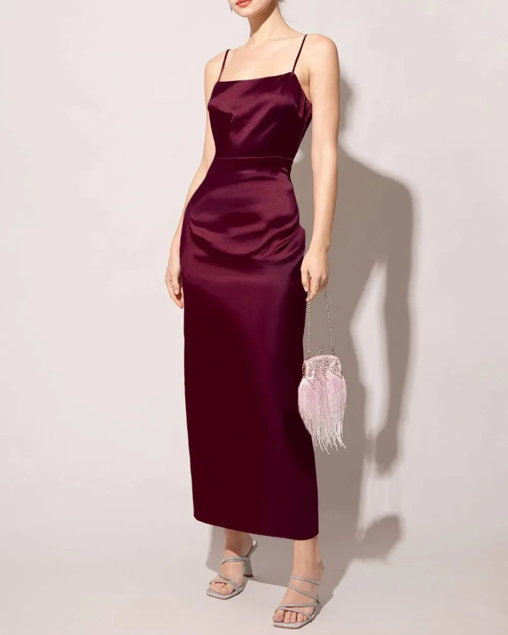 Burgundy Long Silky Party Dress