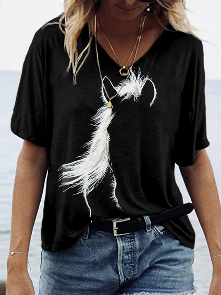 Western Horse Printed V Neck Comfy T Shirt