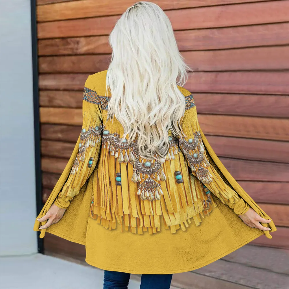 Vintage Western Tassels Tribal Printed Cardigan