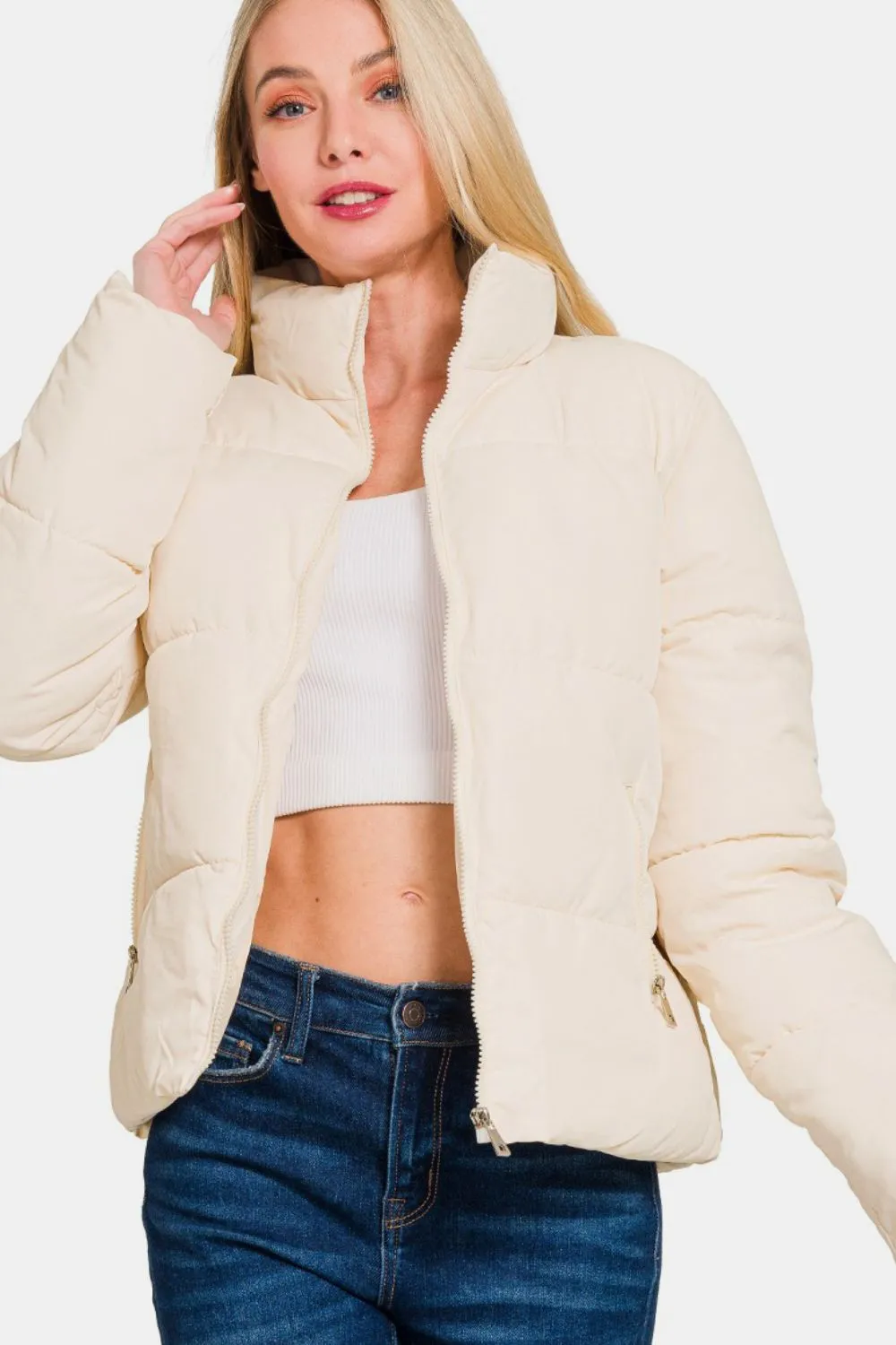 Turtleneck Puffer Jacket - Cream