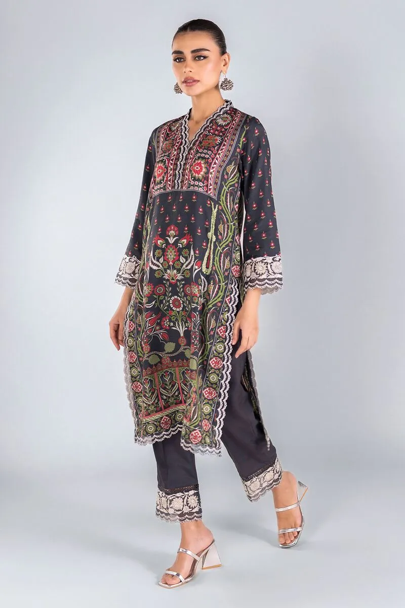 3 Piece Kurta Embroidered | Dupatta& Bottom & Tops | Color Black red