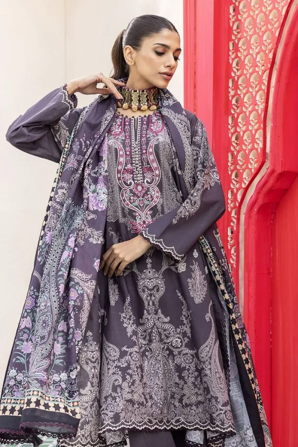 3 Piece Kurta Embroidered | Dupatta& Bottom & Tops | Color Dark Purple