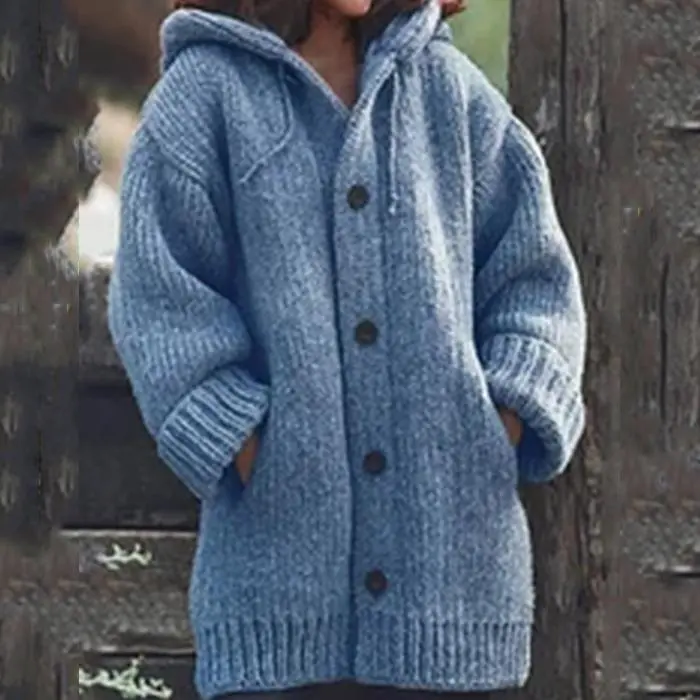 Hooded Sweater Solid Color Loose Mid-length Sweater