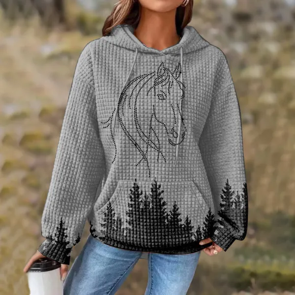 Western Horse Print Long Sleeve Hoodie