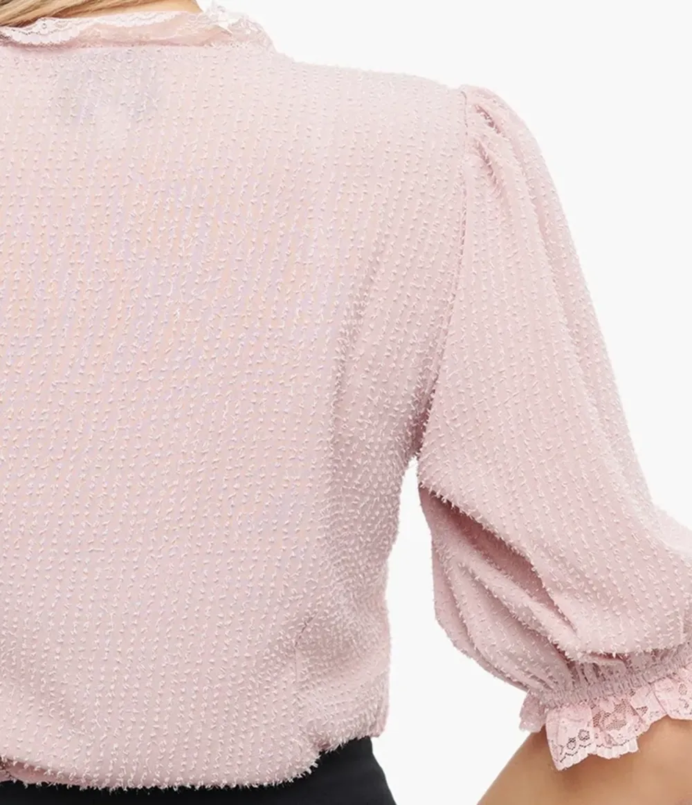 Unique Vintage 1940s Pink Clip Dot Puff Sleeve Blouse