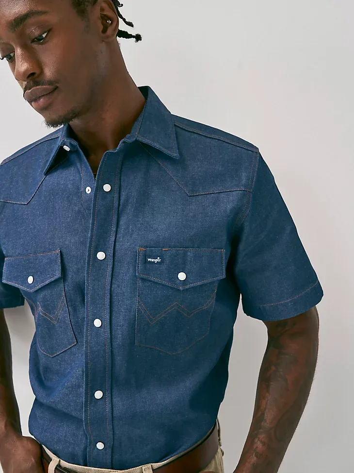 COWBOY CUT® FIRM FINISH DENIM SHORT SLEEVE WORK WESTERN SHIRT IN RIGID INDIGO