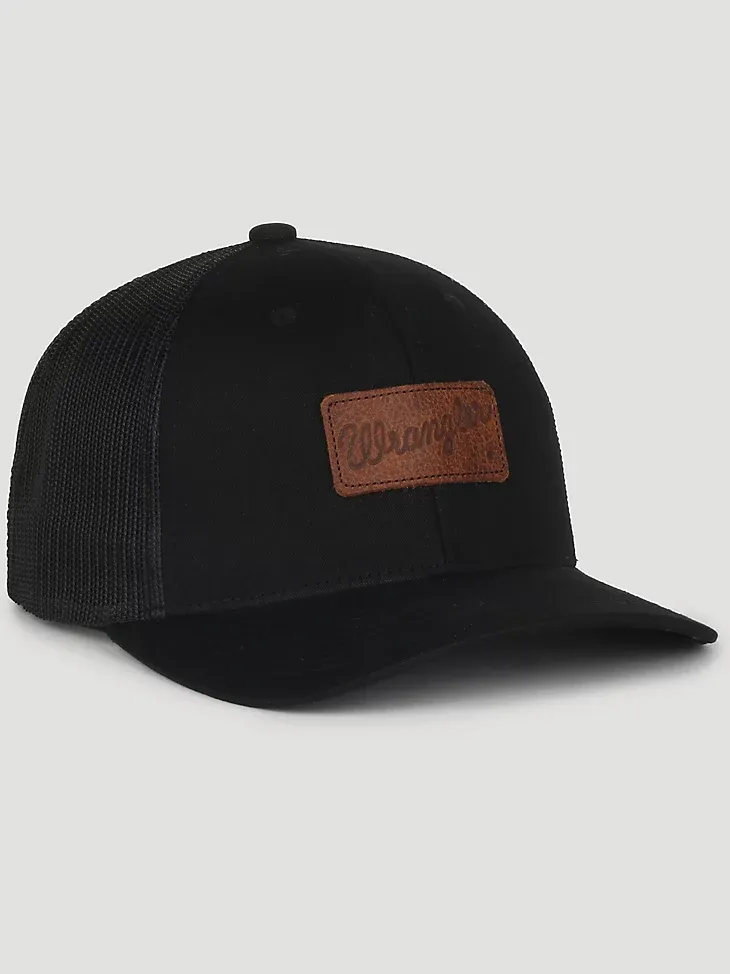 WRANGLER LEATHER PATCH BASEBALL CAP IN BROWN