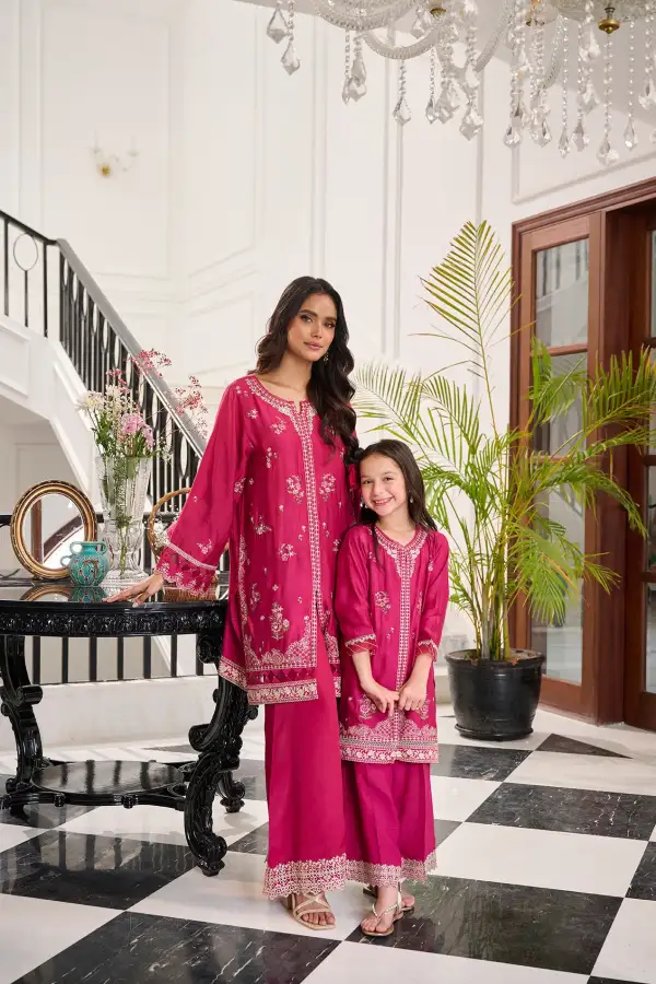 PINK 3PCS  EMBROIDERED KURTA WITH TROUSER