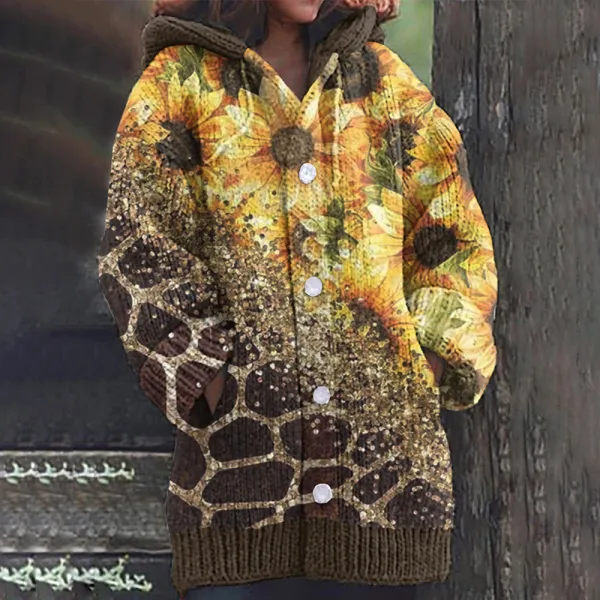 Western Vintage Leopard And Floral Cozy Hooded Cardigan