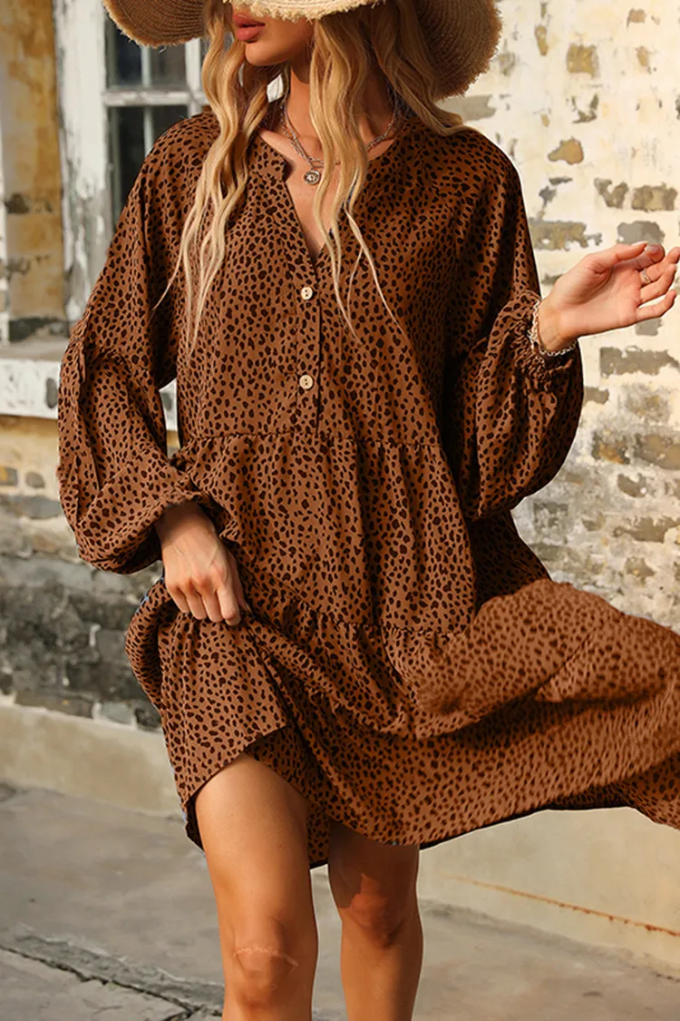 Vintage Print Long Sleeve Mini Dress