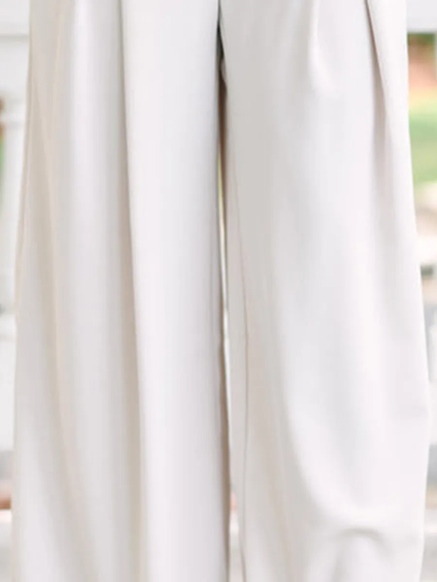 Cream White Wide Leg Trousers