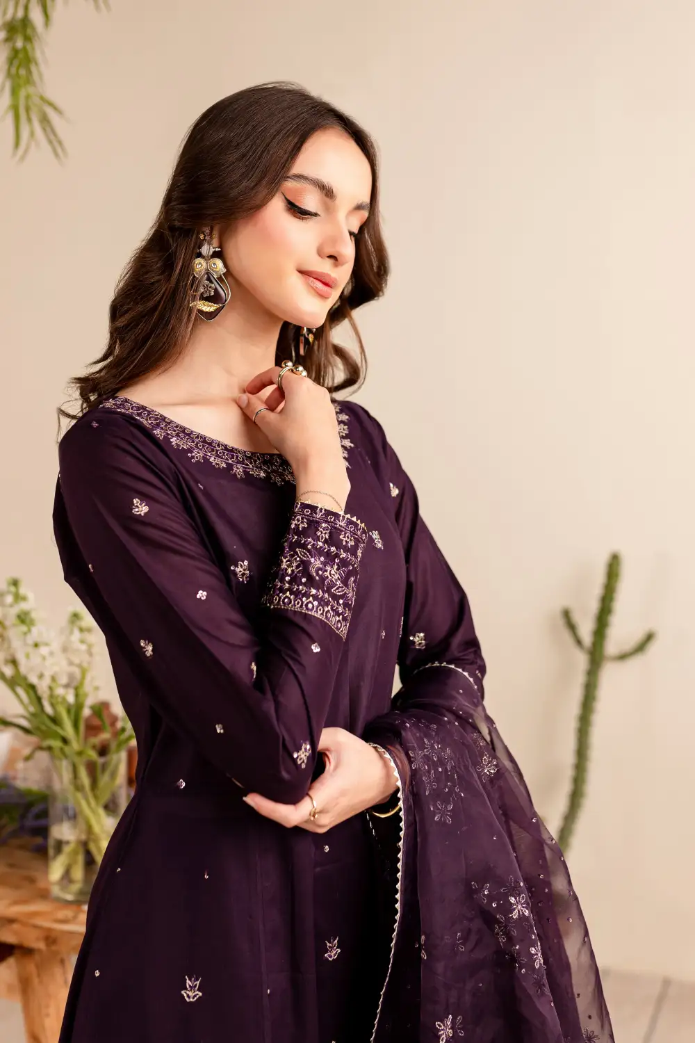 Purple Gold 3Pc - Embroidered Lawn Dress