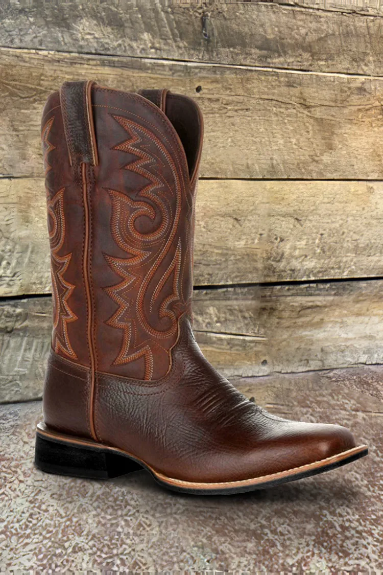 Western Tall Vintage Embroidered Broad Toe Cowboy Boots