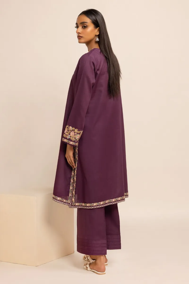 2 Piece Kurta | Embroidered & Pants |  Purple