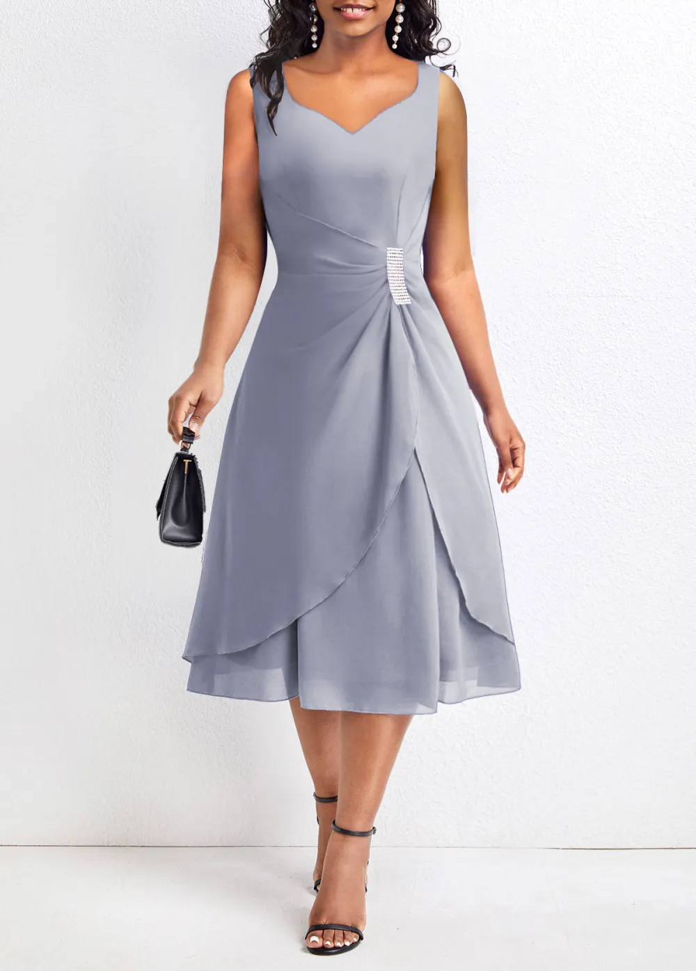 Sleeveless Asymmetry Dusty Purple Heart Collar Dress