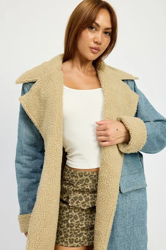 Denim Shearling Maxi Coat