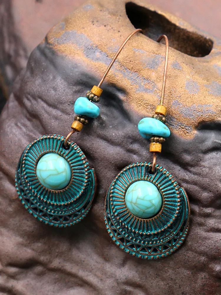 Alloy Creative Big Ear Hook Turquoise Earrings