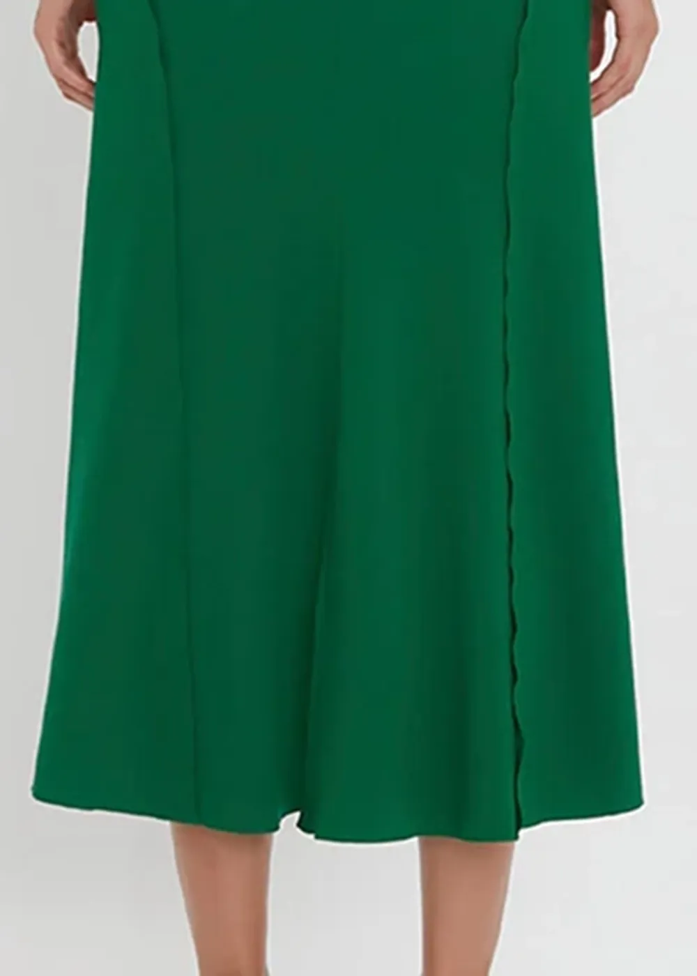 Gathered Waist V-Neck Solid Midi Dress