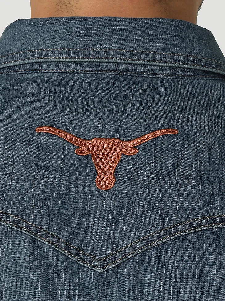 MEN'S WRANGLER COLLEGIATE DENIM WESTERN SNAP SHIRT IN UNIVERSITY OF TEXAS