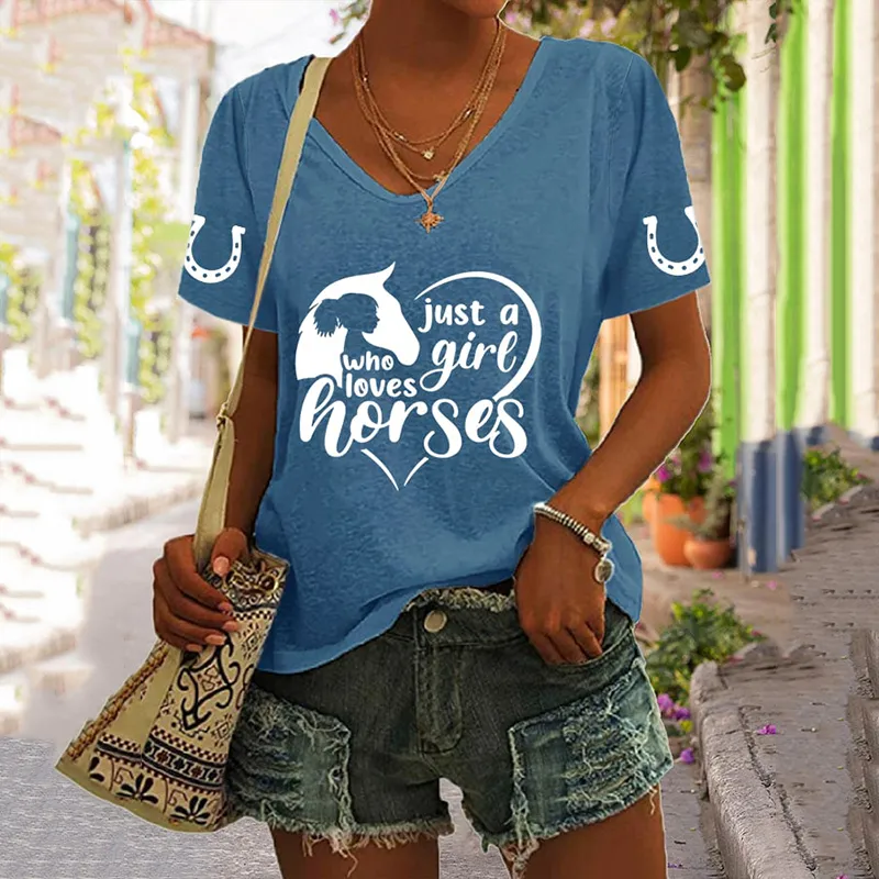 Women's Just A Girl Who Loves Horses Print Casual T-Shirt