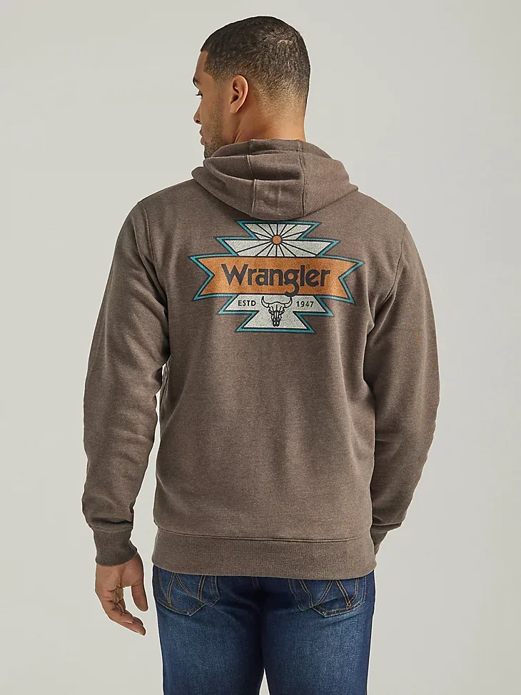 MEN'S WRANGLER BACK GRAPHIC LOGO FULL ZIP HOODIE IN MIDNIGHT NAVY HEATHER