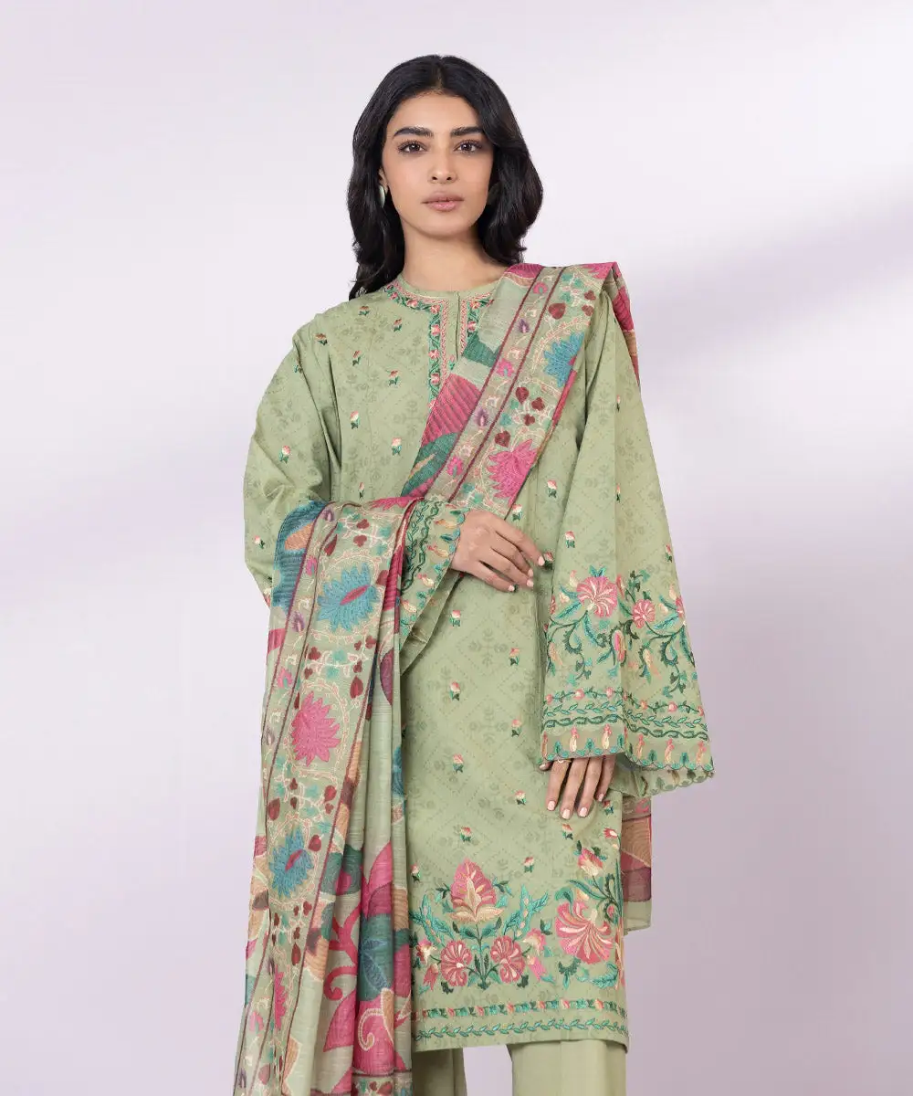 3 Piece - Embroidered Jacquard Suit