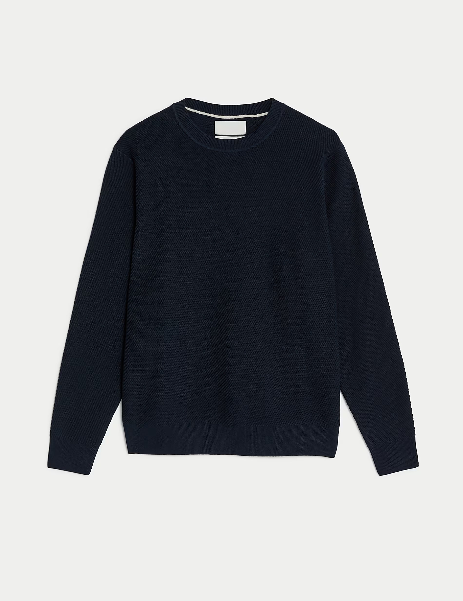 Cotton Blend Textured Crew Neck Jumper