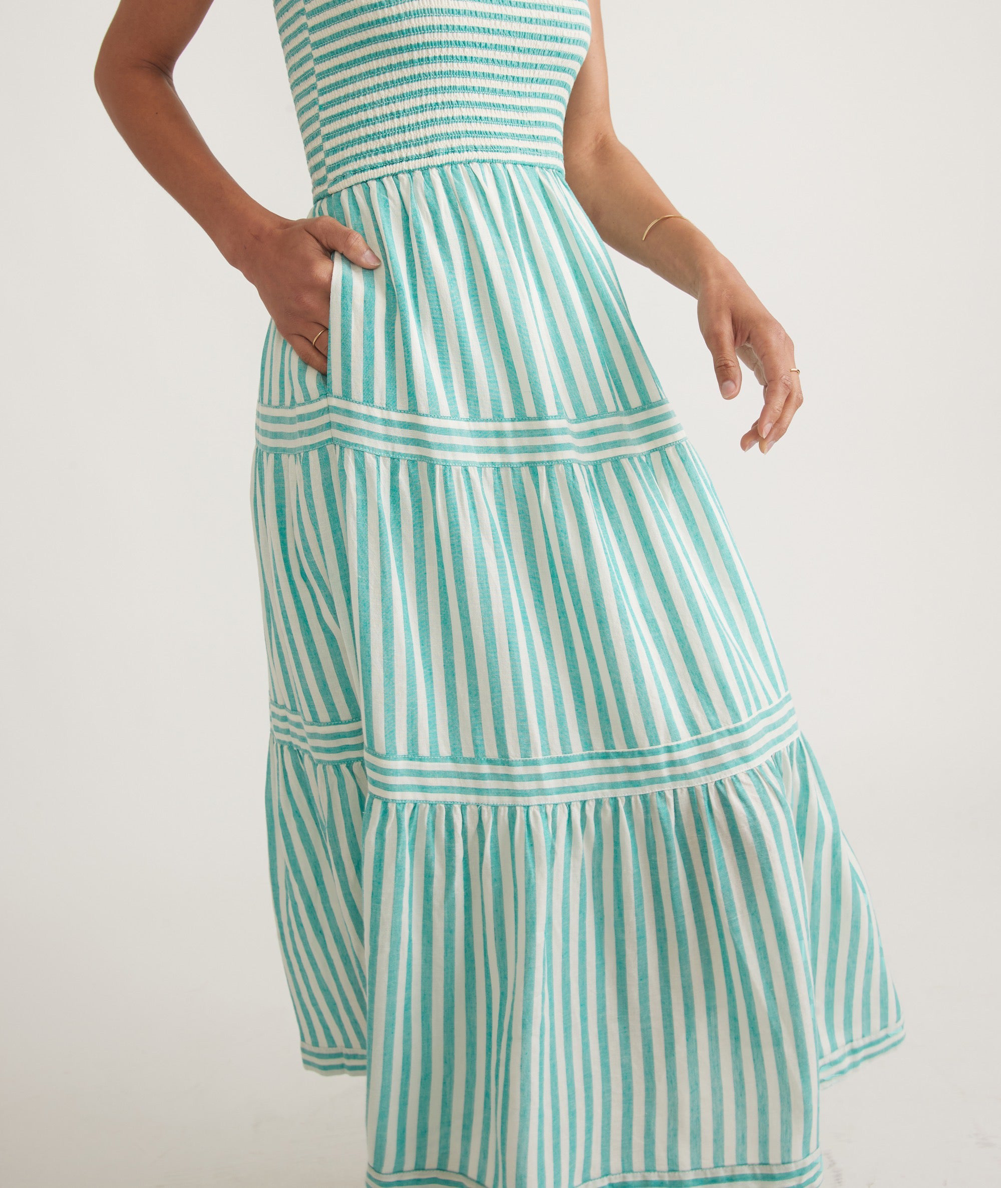 Deep Aqua Stripe Selene Maxi Dress