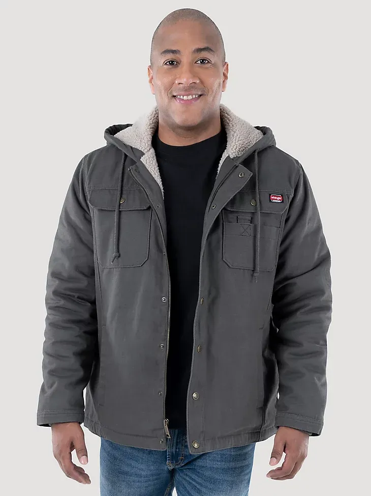 WRANGLER® WORKWEAR SHERPA LINED SHIRT JACKET IN BLACK