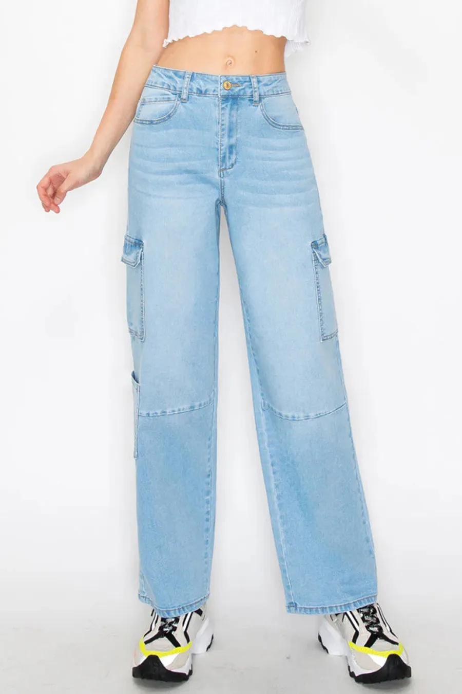 WAXJEAN Cargo Pocket Jean With Knee Cutline In Good Stretch