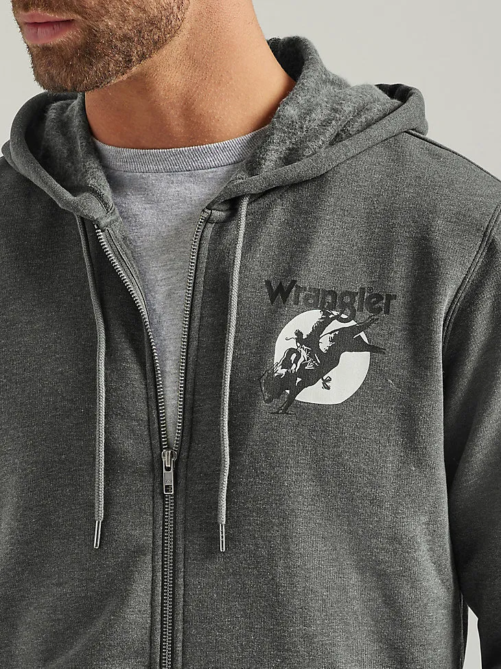 MEN'S WRANGLER BACK GRAPHIC LOGO FULL ZIP HOODIE IN MIDNIGHT NAVY HEATHER