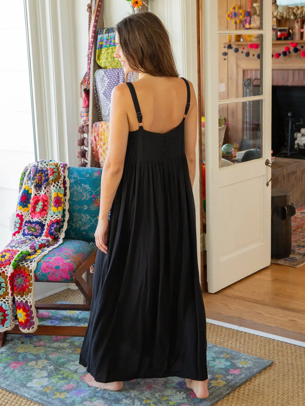 Patti Side Slit Maxi Dress - Black