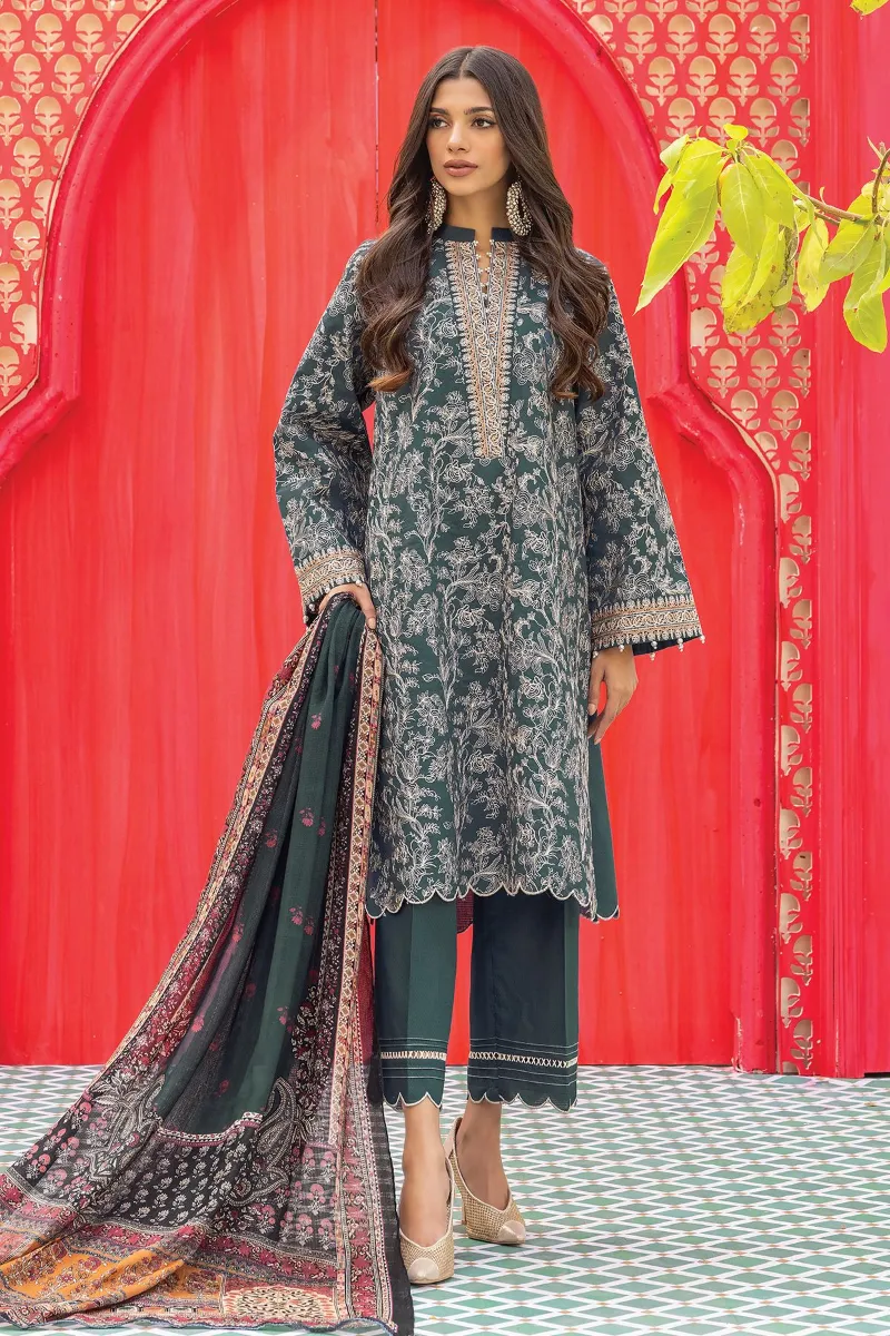 3 Piece Kurta Embroidered | Dupatta& Bottom & Tops | Color Black green