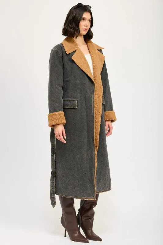 Denim Shearling Maxi Coat