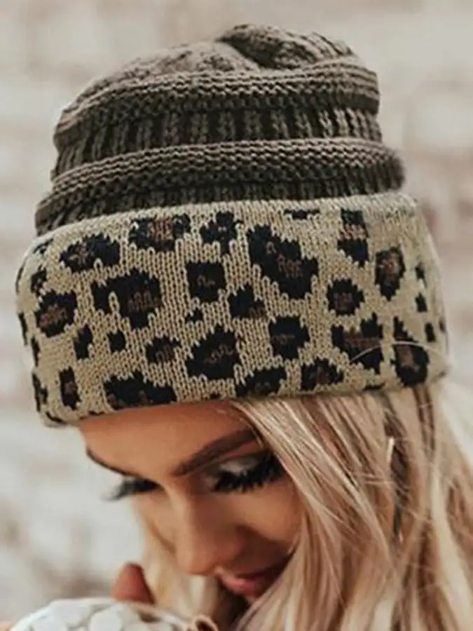 🔥Buy 3 Get 10% Off🔥Women's Western Retro Leopard Print Stitching Design Beanie (Without Logo)