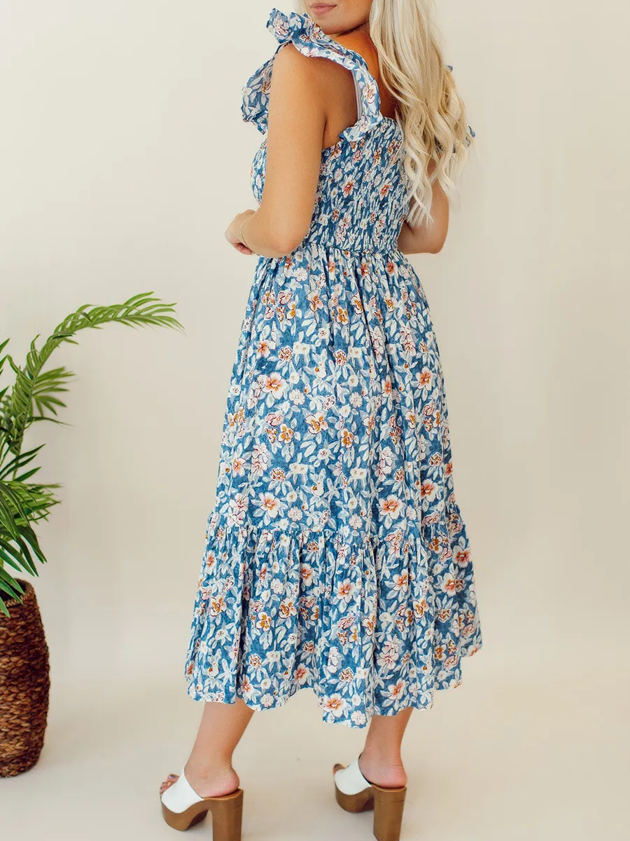 Floral pleated mid length dress