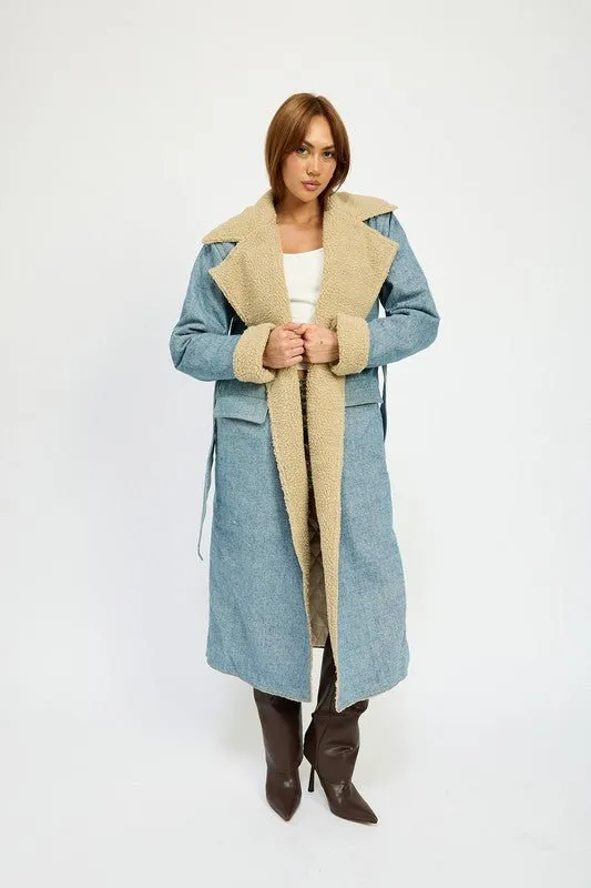 Denim Shearling Maxi Coat