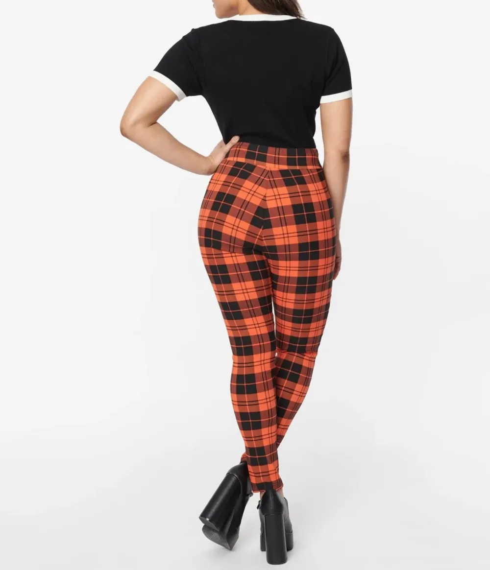 Unique Vintage Orange Plaid Rizzo Cigarette Pants