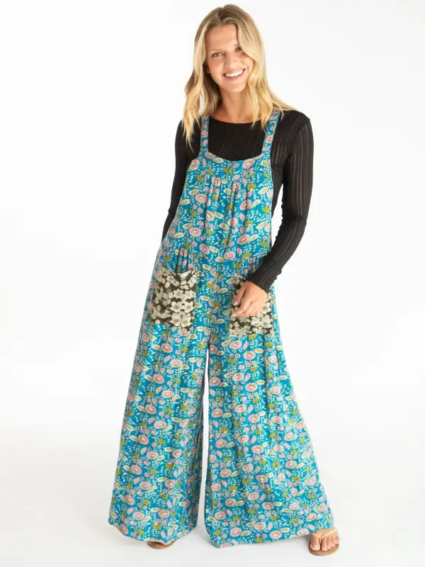 Dakota Tie Overall - Black Blue Mix Floral