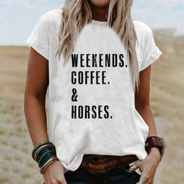 Ethnic Western WEEKENDS. COFFEE. & Horses Print T-Shirt