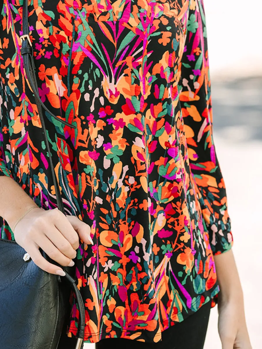 Black floral casual blouse