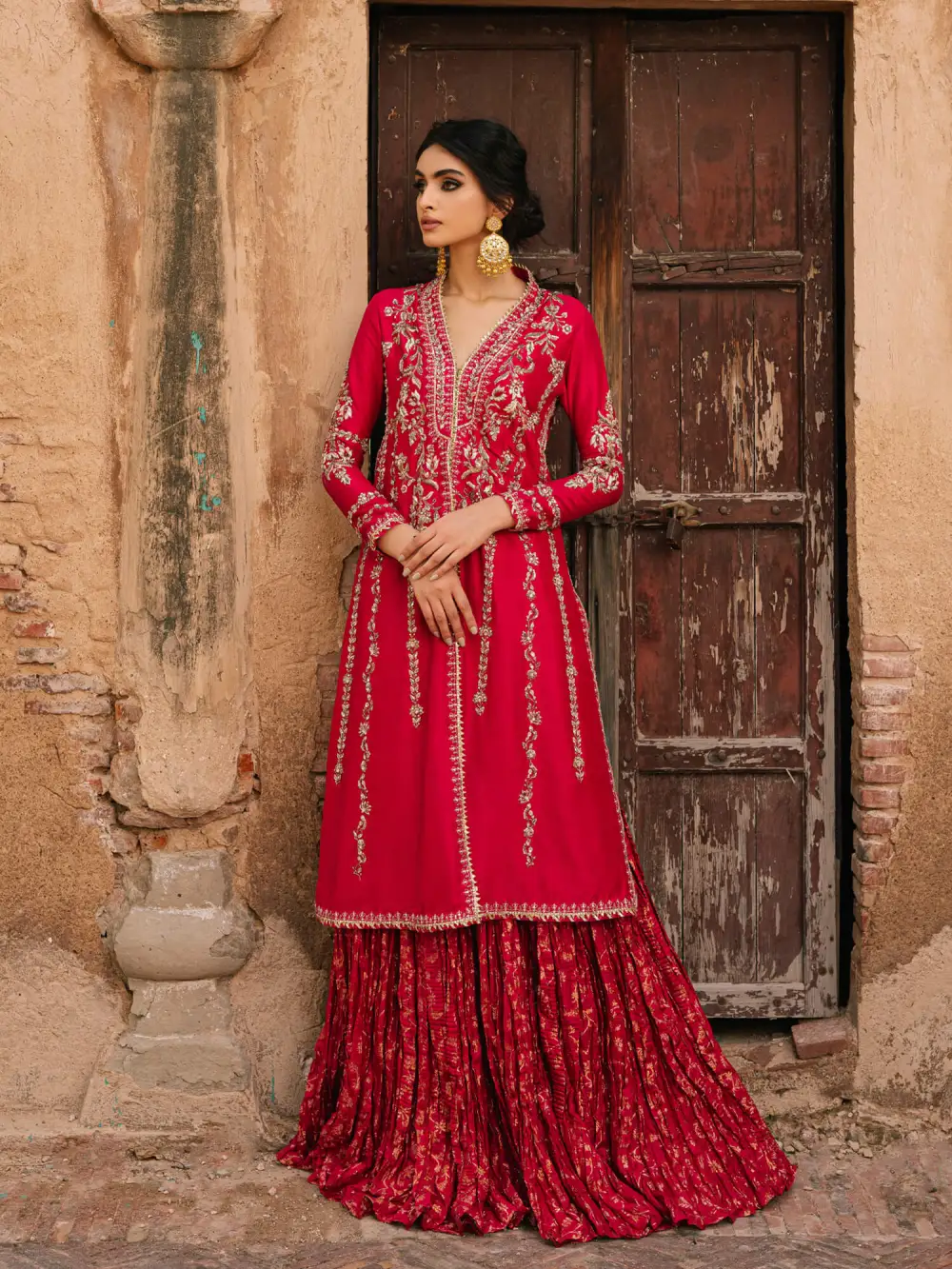 ANAM KURTA W/ CRUSHED LEHENGA