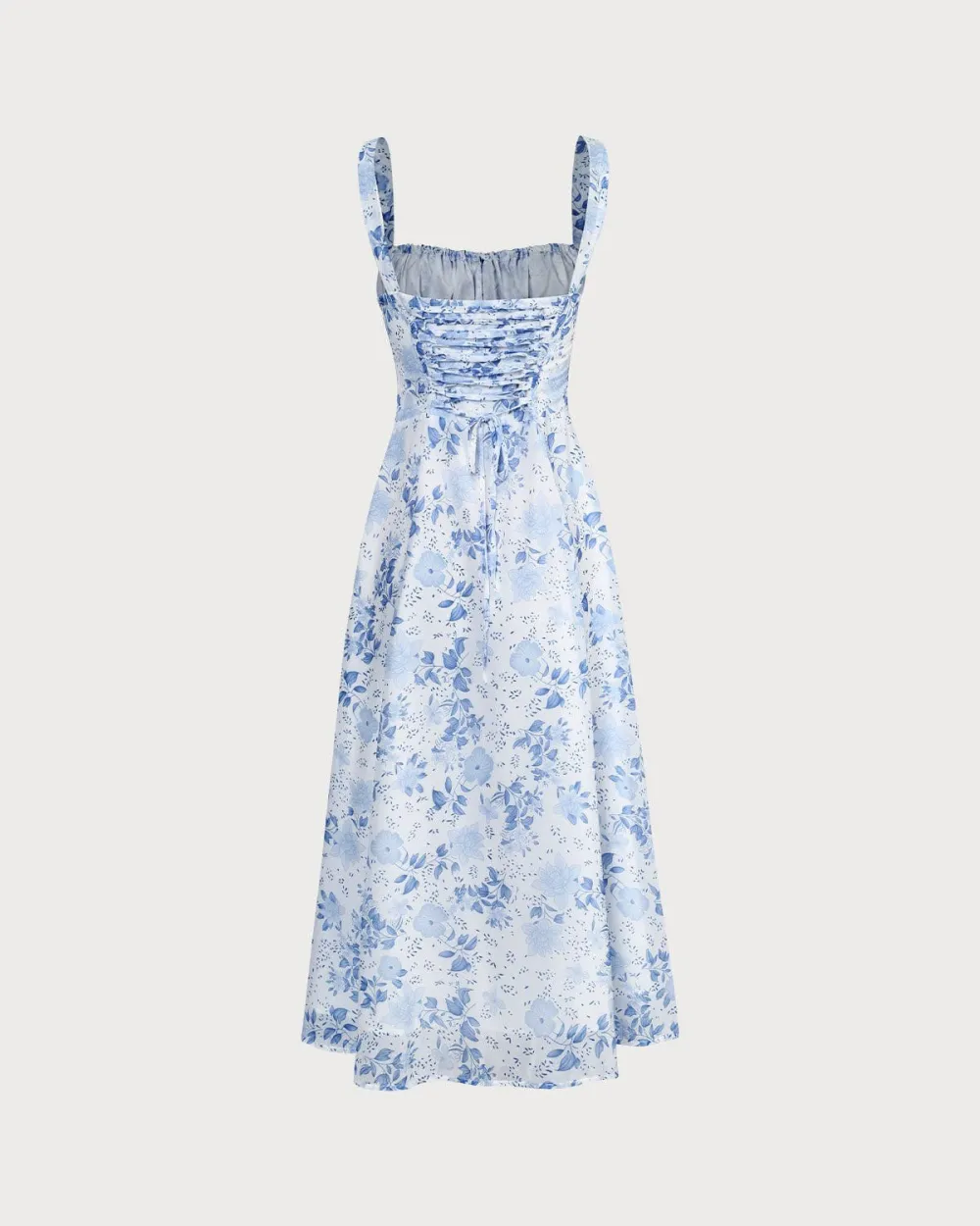 Powder blue floral suspender dress